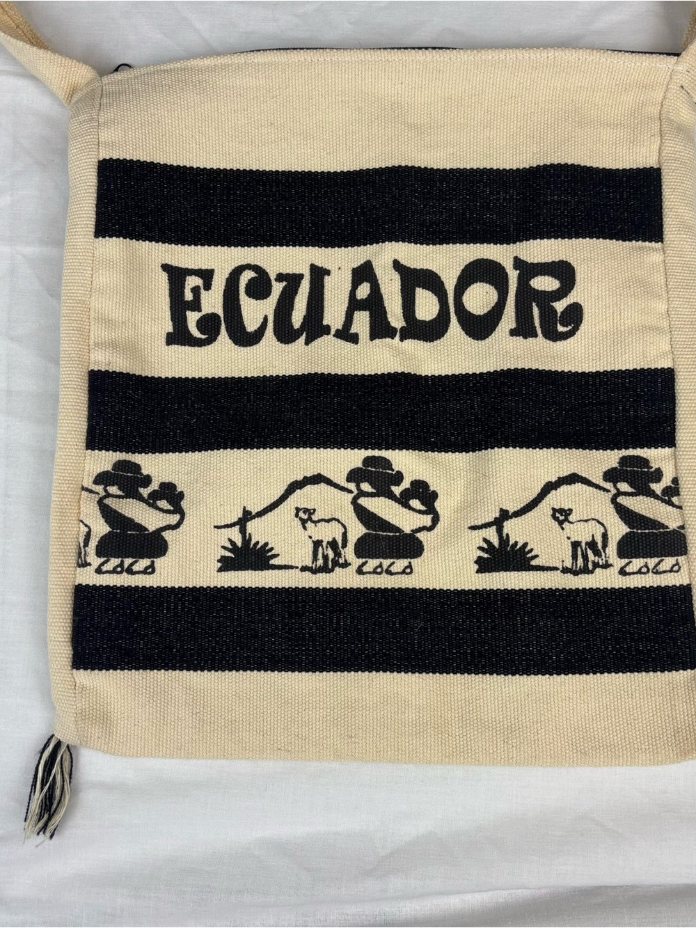 Ecuador Canvas Crossbody Bag in Black and Cream